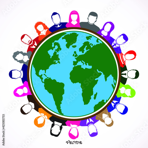 Earth globe with people, Forming Circle and Globe