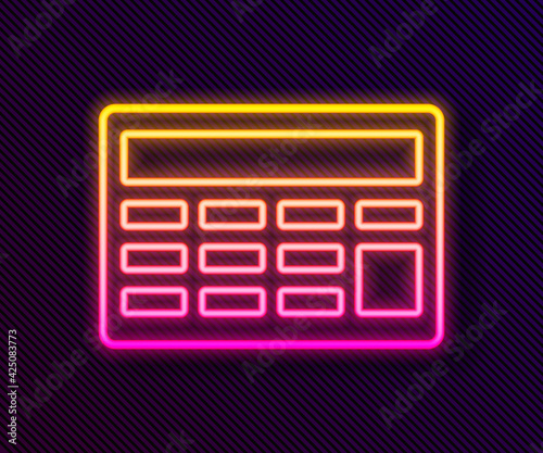 Glowing neon line Calculator icon isolated on black background. Accounting symbol. Business calculations mathematics education and finance. Vector