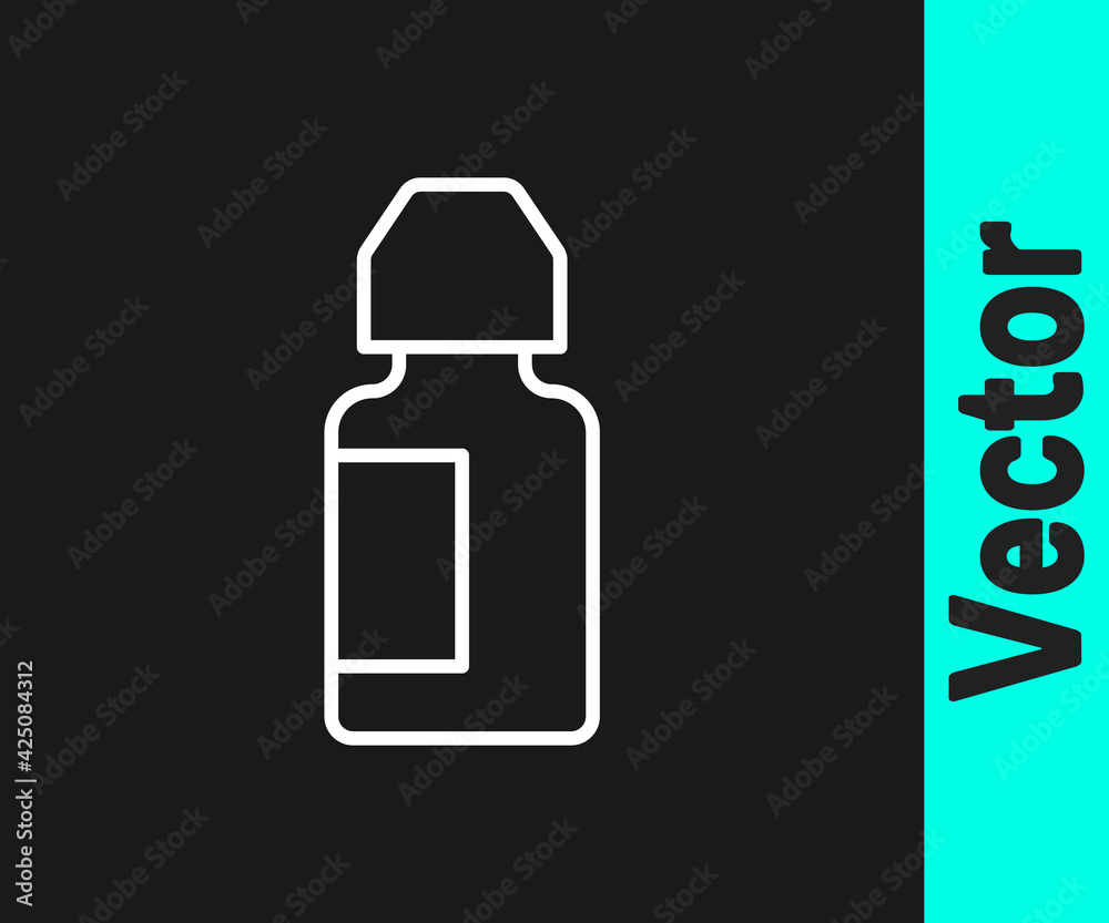 White line Eye drop bottle icon isolated on black background. Vector White line Eye drop bottle icon isolated on black background. Vector