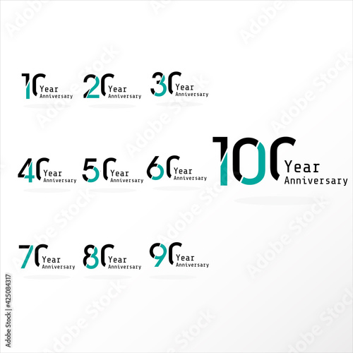 Anniversary Celebration Set Blue Color Vector Template Design Illustration