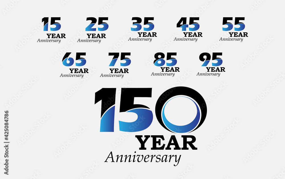 Anniversary Celebration Set Blue Color Vector Template Design Illustration