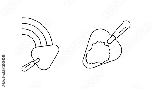Wall plastering icon set. Construction and plaster icons. Construction icons over white background. Technical line art vector illustration. Editable line set