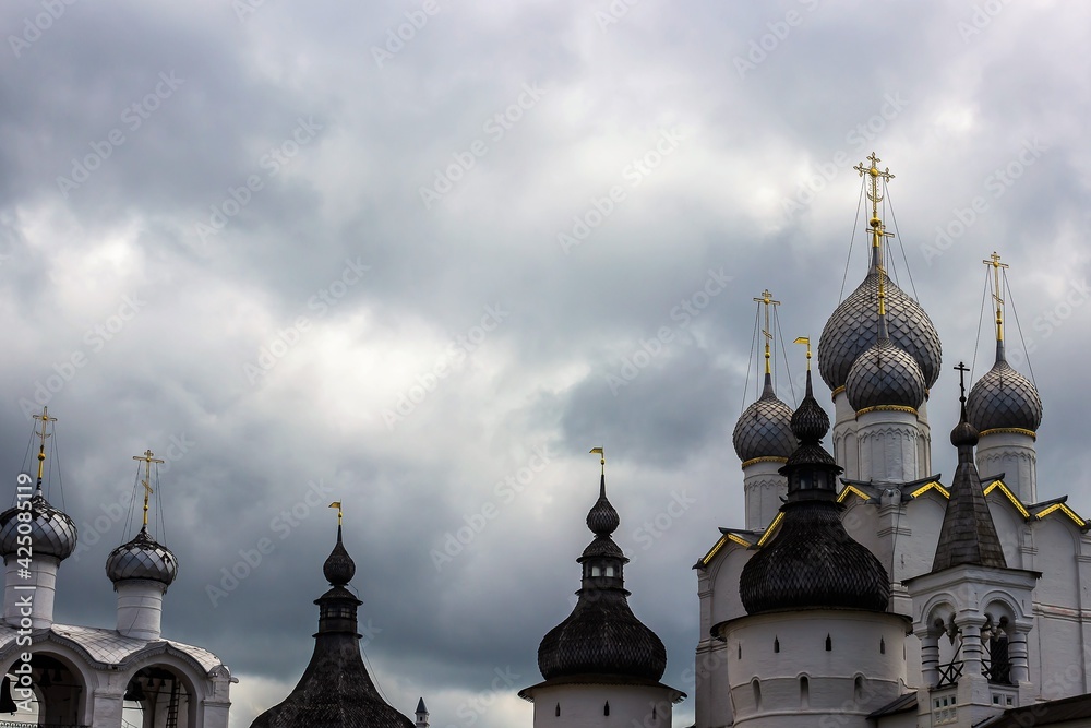 Russia, Rostov, July 2020. Stormy sky over the temple complex.