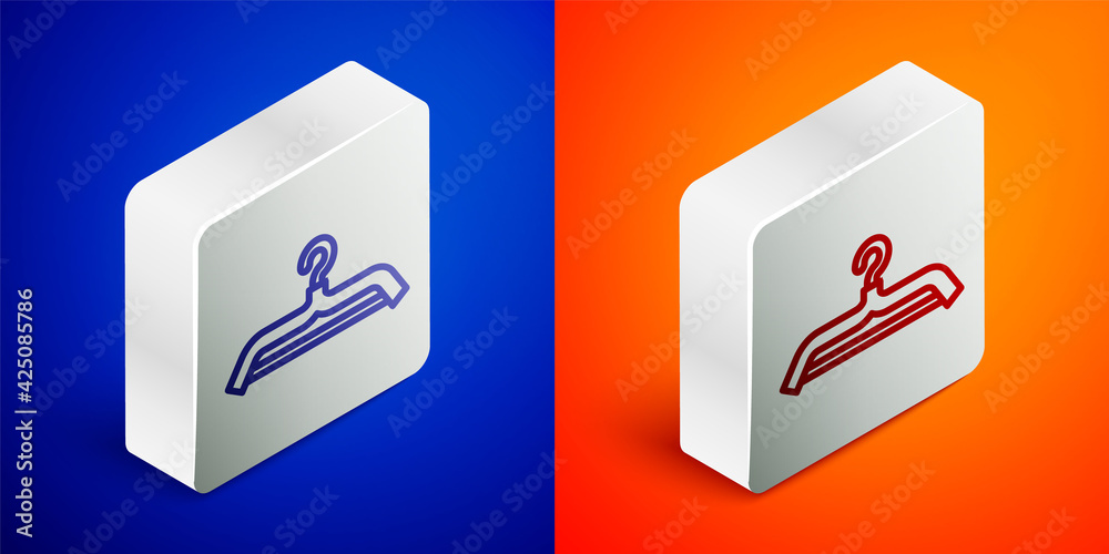 Isometric line Hanger wardrobe icon isolated on blue and orange background. Cloakroom icon. Clothes service symbol. Laundry hanger sign. Silver square button. Vector Isometric line Hanger wardrobe icon isolated on blue and orange background. Cloakroom icon. Clothes service symbol. Laundry hanger sign. Silver square button. Vector