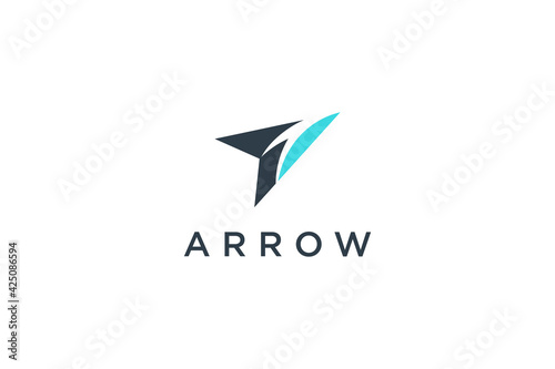 Right Arrow Up Logo. Blue Geometric Arrow Shape Cutout Style isolated on White Background. Usable for Business and Technology Logos. Flat Vector Logo Design Template Element.