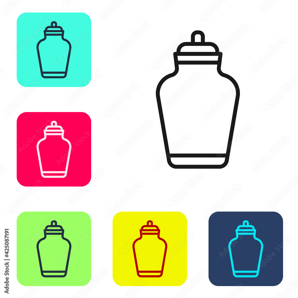 Black line Funeral urn icon isolated on white background. Cremation and burial containers, columbarium vases, jars and pots with ashes. Set icons in color square buttons. Vector Black line Funeral urn icon isolated on white background. Cremation and burial containers, columbarium vases, jars and pots with ashes. Set icons in color square buttons. Vector