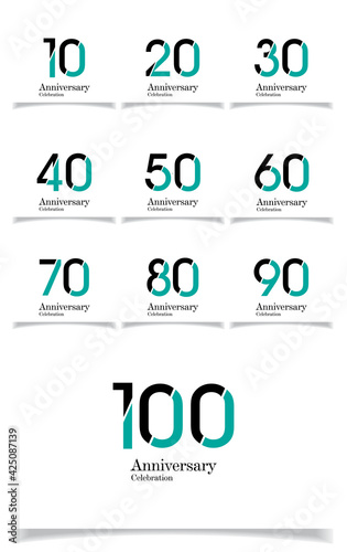 Anniversary Celebration Set Blue Color Vector Template Design Illustration