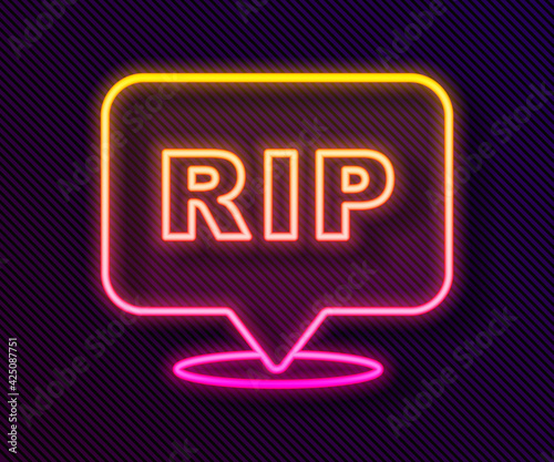 Glowing neon line Speech bubble rip death icon isolated on black background. Vector