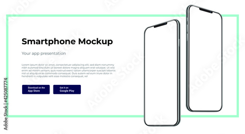 Two isometric turned realistic smartphone mockups for user experience presentation.