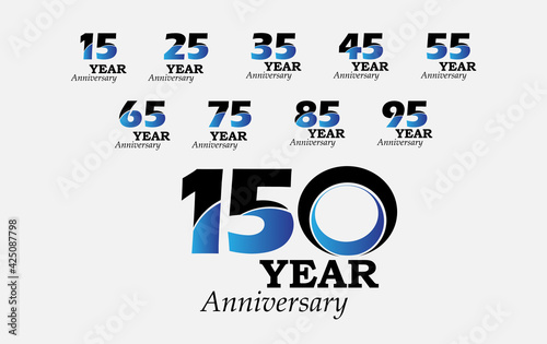 Anniversary Celebration Set Blue Color Vector Template Design Illustration