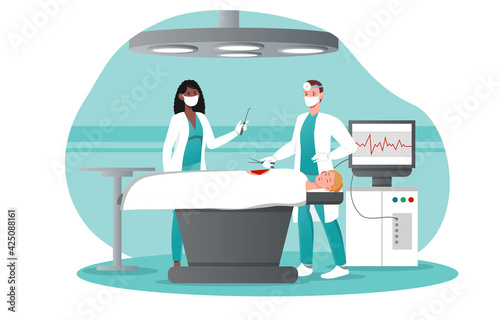 Multiracial surgery team making operation