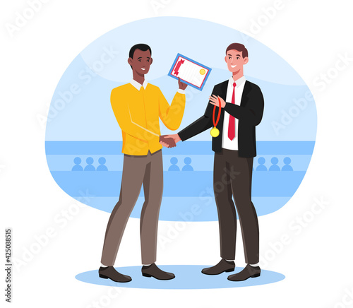 Student get a reward from official representative