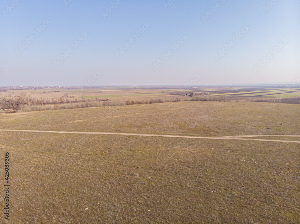 Fototapeta premium Aerial view of Danube river in Serbia. Beautiful nature image of Danube river