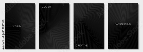 Set of black modern cards design template. Minimal black geometric pattern with wavy lines for banner, posters, and wallpaper.