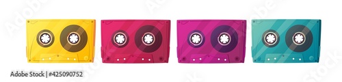 Retro audio cassettes set. Vintage tapes of the nineties. Cartoon vector illustration isolated on white background. 