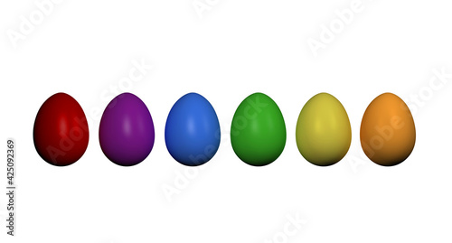 Huevos en 3d con los colores de la bandera gay lgtbi. Render.
