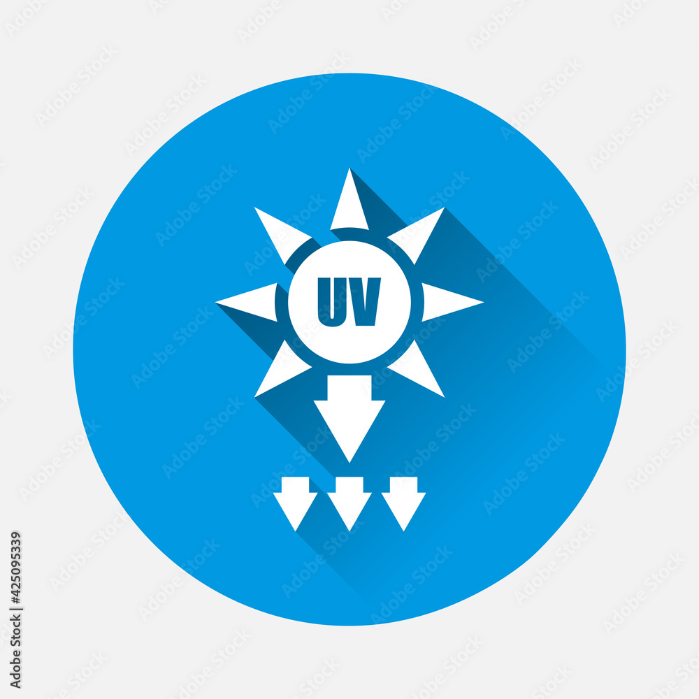 UV protection vector icon on blue background. Flat image with long shadow.