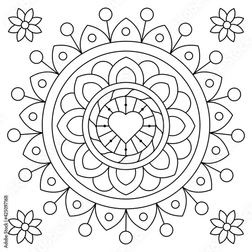 Mandala. Coloring page. Black and white vector illustration.