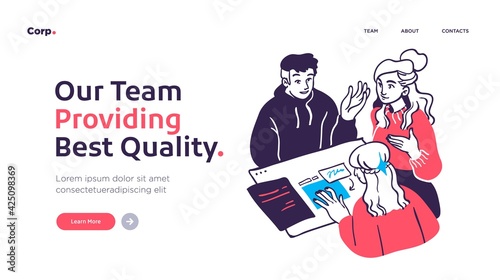 Teamwork Presentation slide template or landing page website design. Business concept illustrations. Modern