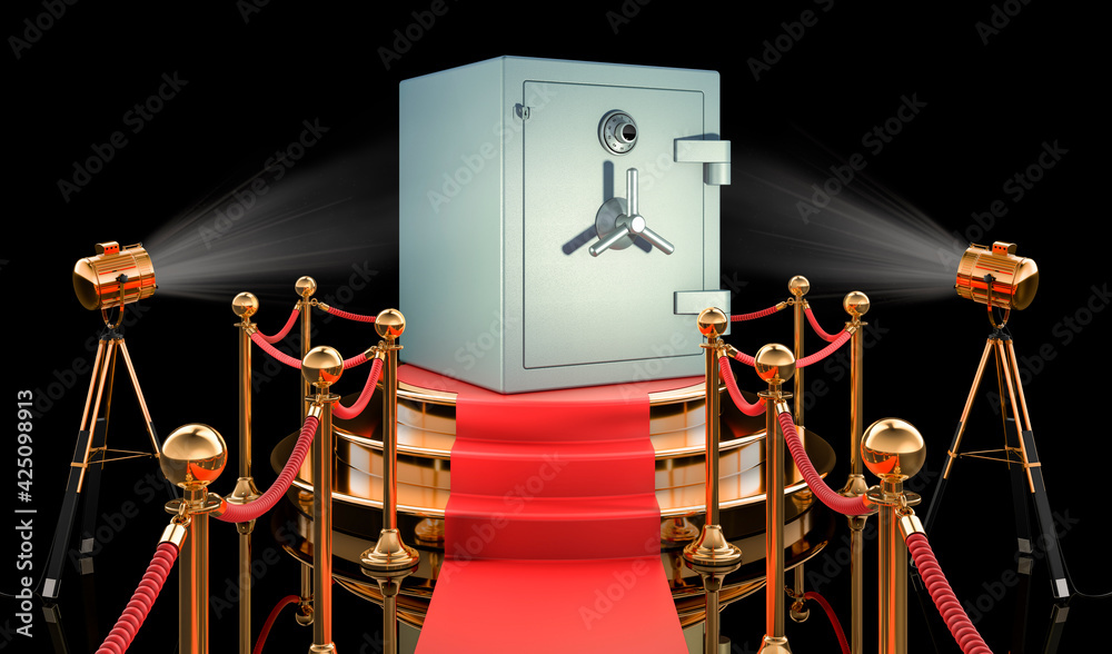 Podium with safe box combination, 3D rendering Podium with safe box combination, 3D rendering