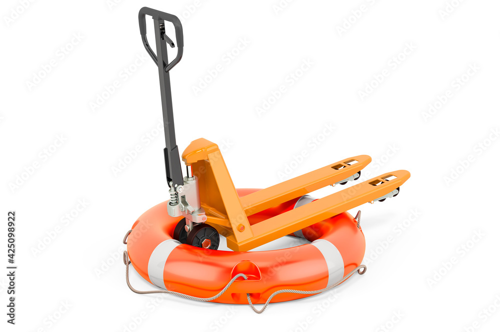 Repair and service of pallet truck, 3D rendering Repair and service of pallet truck, 3D rendering