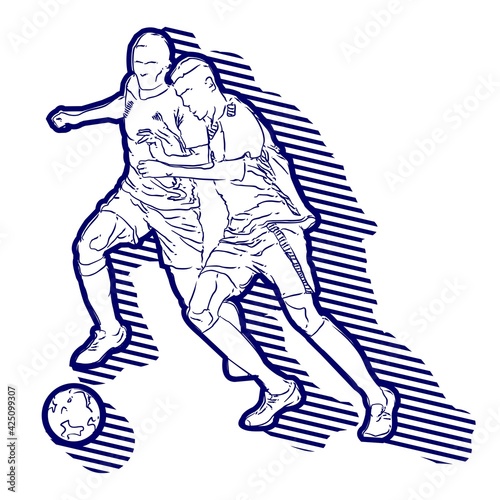 Two football players with the ball. Illustration on the theme of football, championship, sports. Vector.