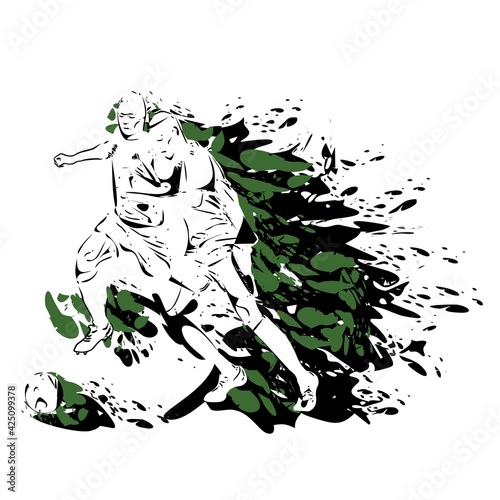 Two football players with the ball. Illustration on the theme of football, championship, sports. Vector.