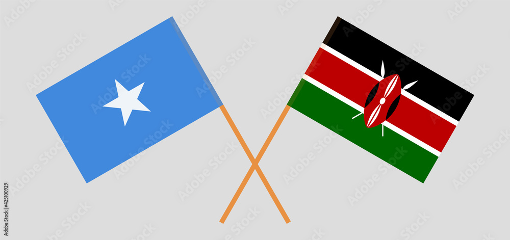 Crossed flags of Somalia and Kenya. Official colors. Correct proportion Crossed flags of Somalia and Kenya. Official colors. Correct proportion