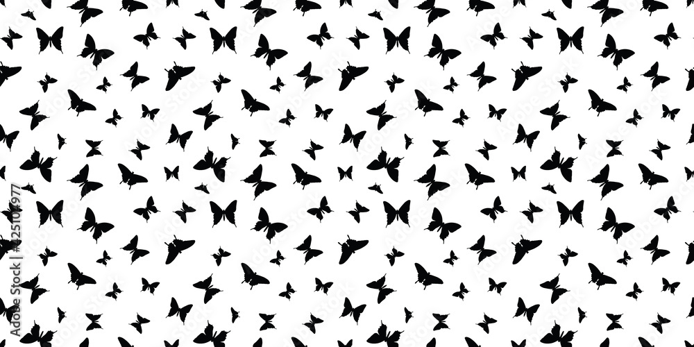 Black, white butterfly silhouette vector pattern background