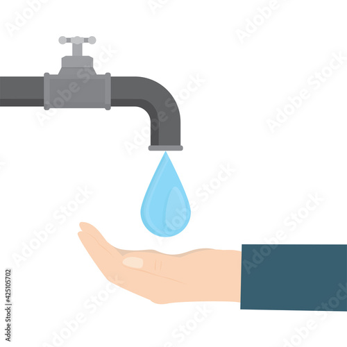 Save water, concept banner. Water tap, large drop. Problem of ecology and irreplaceable natural resources of planet.