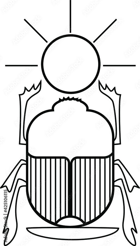 Fototapeta premium Ancient Egypt simbol, amulet scarab beetles. dung beetle. Scarabaeus line art . isolated Vector illustration. Template background 