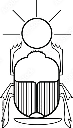 Ancient Egypt simbol, amulet scarab beetles. dung beetle. Scarabaeus line art . isolated Vector illustration. Template background 