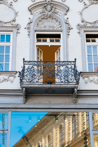 old building`s facades in baroque style. Munich historical streets photo