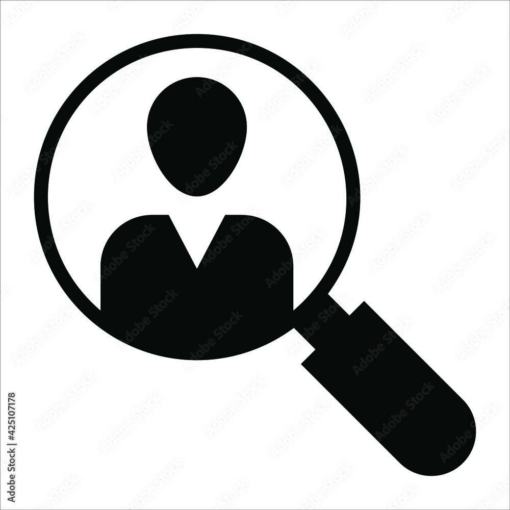 recruitment, magnifying glass black filled vector icon isolated recruitment, magnifying glass black filled vector icon isolated