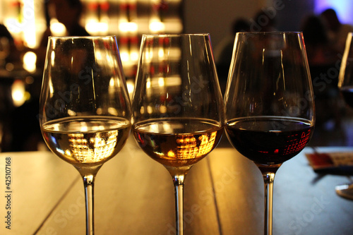 Photos Wine tasting, wine glasses with sherry wine (typical of southern Spain)