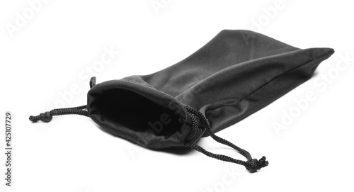 Blank black drawstring pouch for sunglasses isolated on white background 