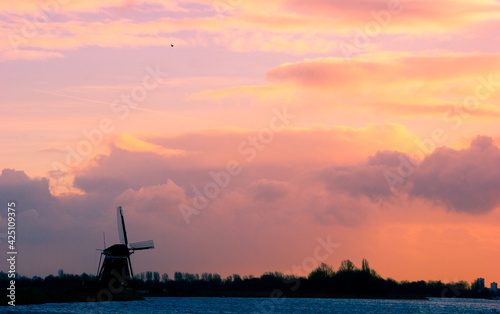 Windmill in the Rottemeren (Bleiswijk, The Netherlands) near Rotterdam.  photo