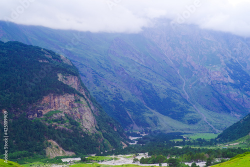 Mountain valley of the Cherek-Balkarsky river in the vicinity of the village of Verkhnyaya Balkaria