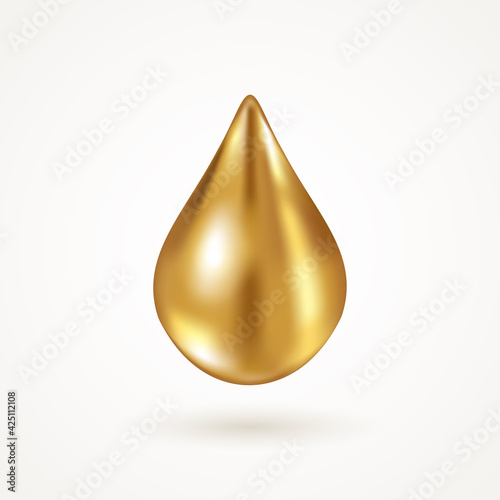 Yellow drop oil icon isolated on white background. Vector illustration. Golden shiny collagen essence or gold serum droplet. Vector Illustration. Concept for cosmetics, beauty and spa