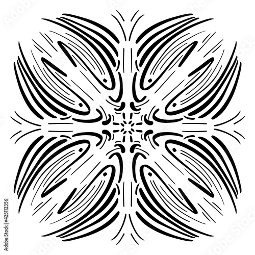 Vector seamless pattern tile - hand drawn decorative symmetrical element