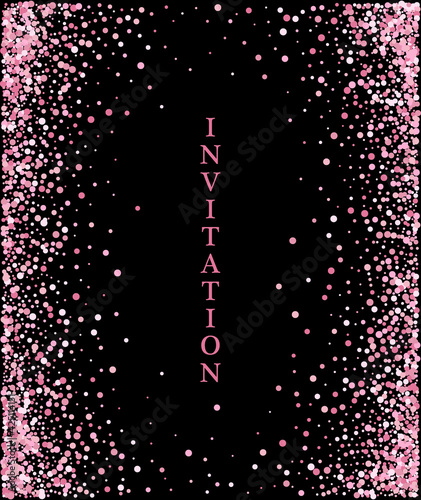 Pink gold glitter. Scatter bottom gradient with pink gold glitter on black background.