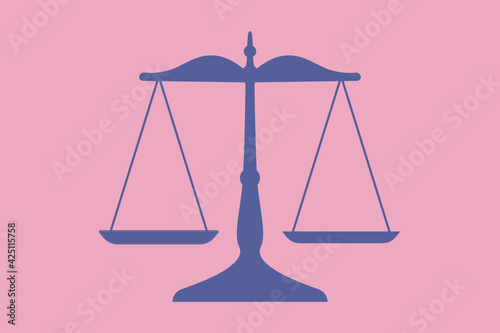Balanced scale illustation. Pans and arm on a equal level. Weighting empty scale graphic element. Color print design, icon. Pair of scale. Vector

