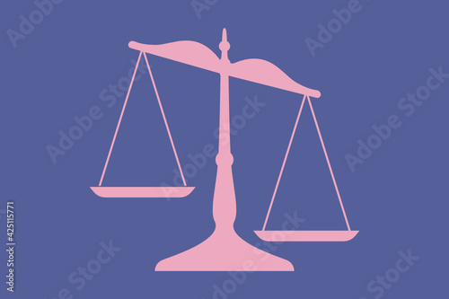 Unbalanced weighting scale Inequal scale. Arm and weighting pan inclined. Graphic element. Color print design. Vector.