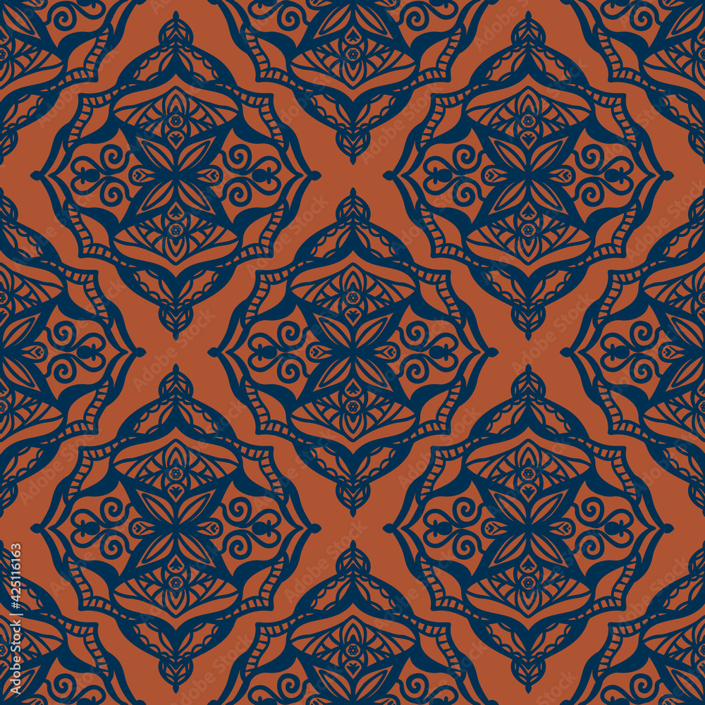 Oriental mandal vector element seamless repeat pattern with background. Oriental mandal vector element seamless repeat pattern with background.