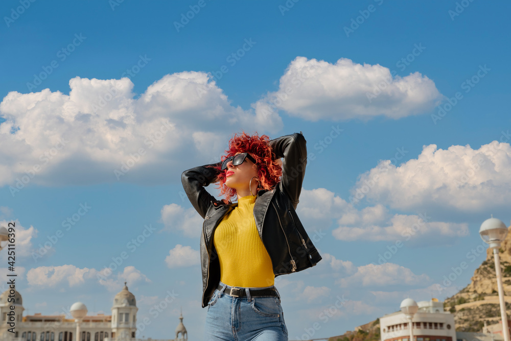 happy pretty redhead latin girl enjoy vacation outdoors