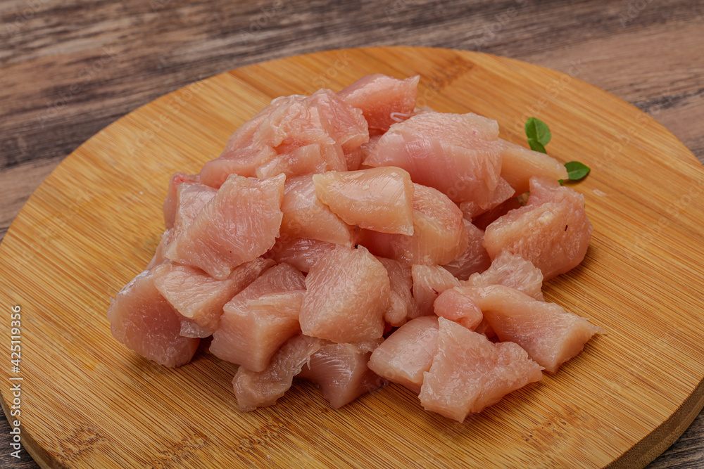 Raw diced chicken for cooking