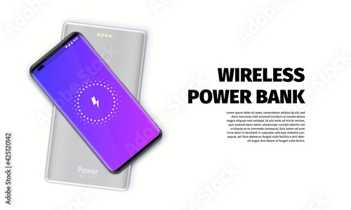 Smartphone is charging by wireless power bank.