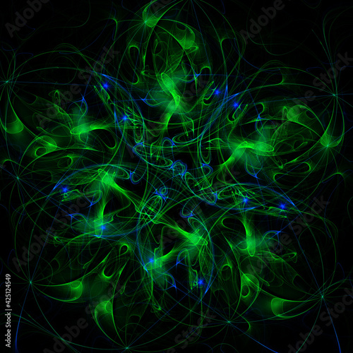 3d effect - abstract green blue fractal pattern