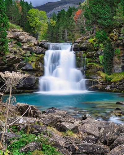Gradas de Soaso waterfall in Ordesa y Monte Perdido National Park, in the Aragonese Pyrenees, located in Huesca, Spain.