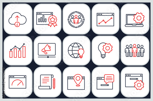 Set of SEO icon. Search Engine Optimization pack symbol template for graphic and web design collection logo vector illustration